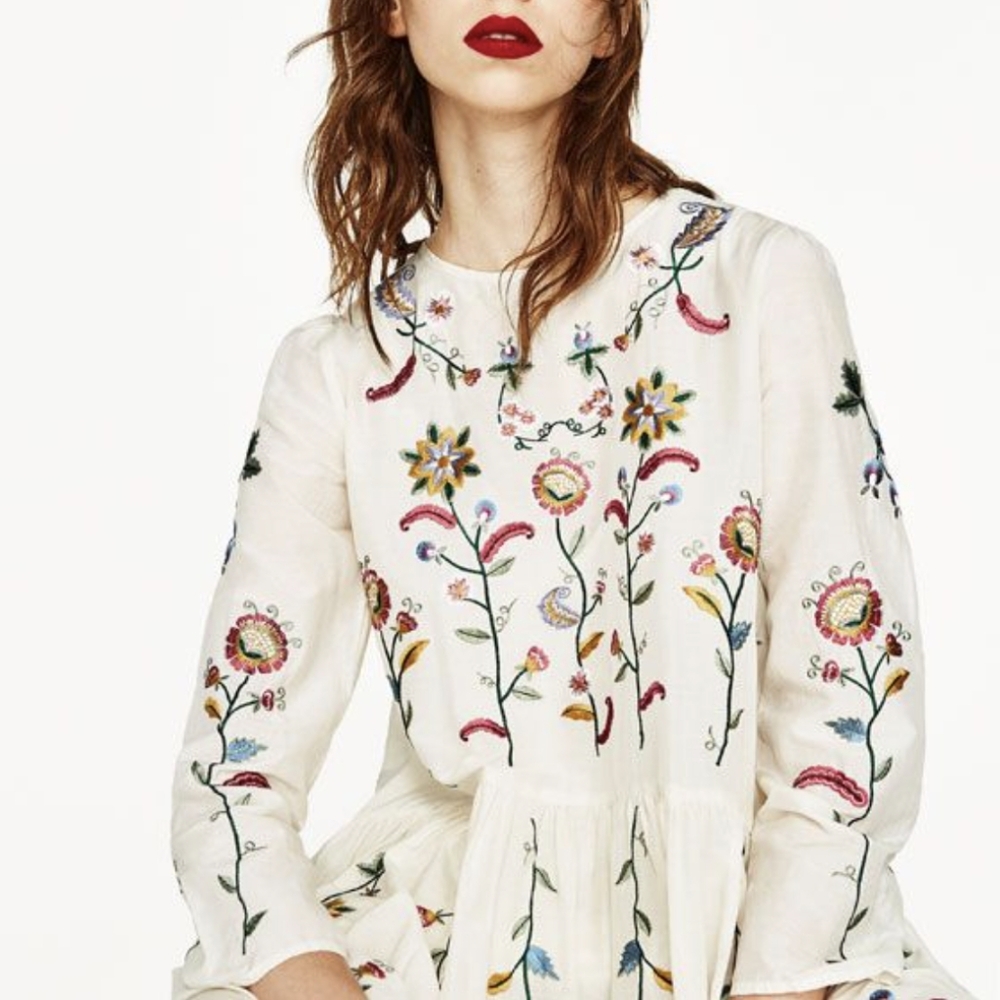 Zara mulberry silk embroidered dress - Picture 2 of 9